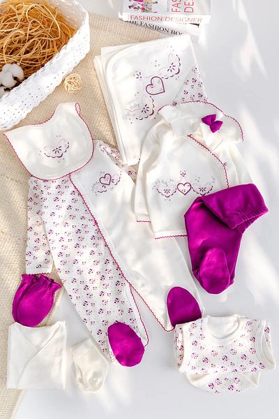 Babymod Heart Embroidered 100% Cotton 10-Piece Baby Girl Hospital Release Baby Set