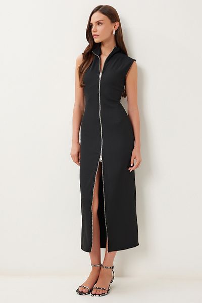 Lovelyİstanbul Rochie midi tricotată din twill Saran cu detaliu cu fermoar