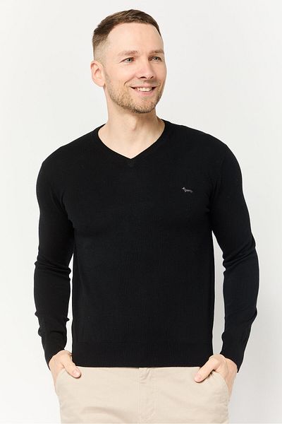 Harmont & Blaine Men V Neck Embroidered Logo Sweater, Dark Grey
