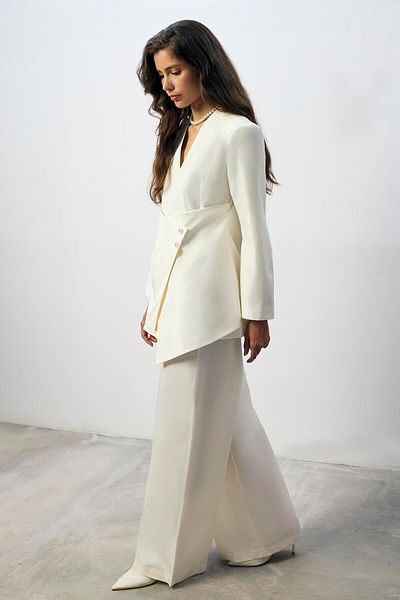 Touché Privé Button Detail Asymmetric Jacket Pants Suit