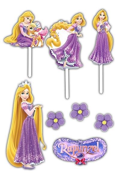 Bloom Atelier Rapunzel Cake Figurines M2, Set of 8 Cake Accessories, Cake Decoration Accessories, Cake Decorations