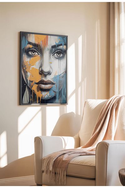 21mxm Street Art Poster, Vibrant Graffiti Portrait, Frameless Modern Canvas, Urban Vibe 2025