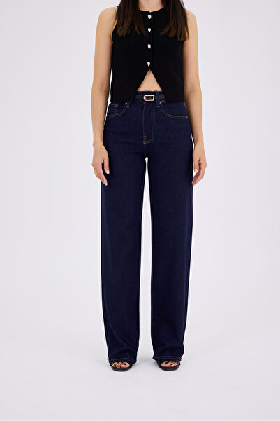 cracpot Kadın Esnek Yüksek Bel Su Yıkama Wide Leg Jeans Pantolon