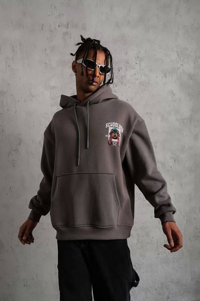 Silerra    Men's School Boy Printed Hooded Sweat - Gray