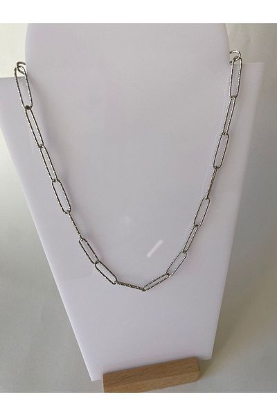 marsel aksesuar Silvery Paperclip Silver Steel Necklace