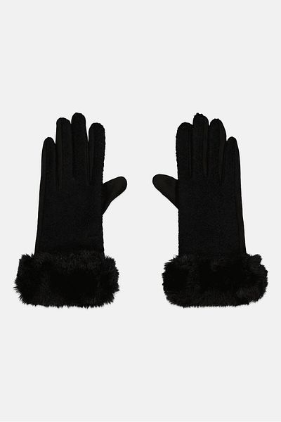 London Fog Women 1 Pair Textured Fur Cuff Woven Gloves, Black