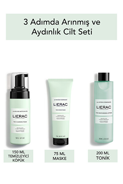 Lierac 3 Adımda Arınmış ve Aydınlık Cilt Seti – Köpük Temizleyici & Peeling Maske & Nemlendirici Losyon