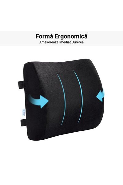 BETTER POSTURE Lumbar pillow for office or car made of memory foam Lite, Black, 33 x 31 x 10 cm