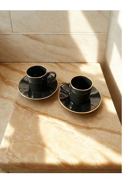 RGS HOMELİFE Gold Gilded 4 Piece Black Coffee Cup Set for 2 People