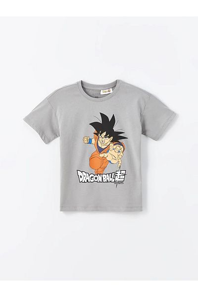LC Waikiki Lcw Kids Gray Crew Neck Dragon Ball Printed Boys Shorts Pajama Set