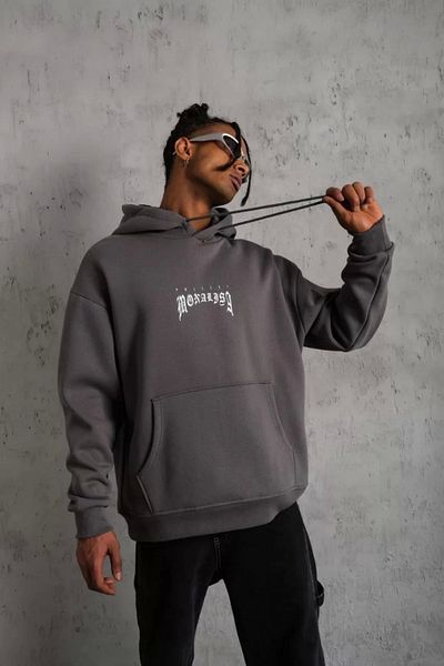 Silerra Men's Printed Hooded and Kangaroo Pocket Sweat - Gray