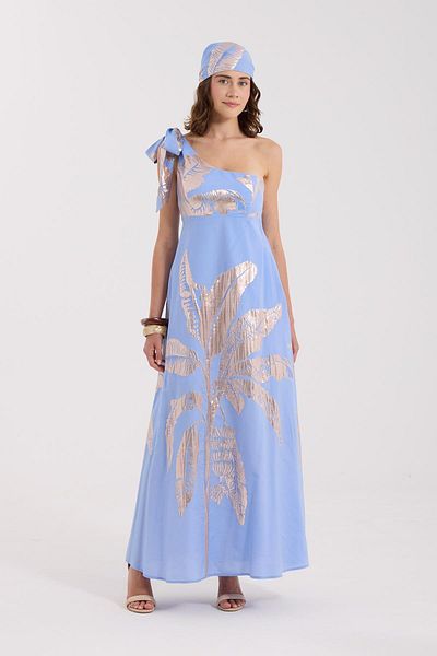 NOK İSTANBUL Golden Palm Maxi Dress Blue