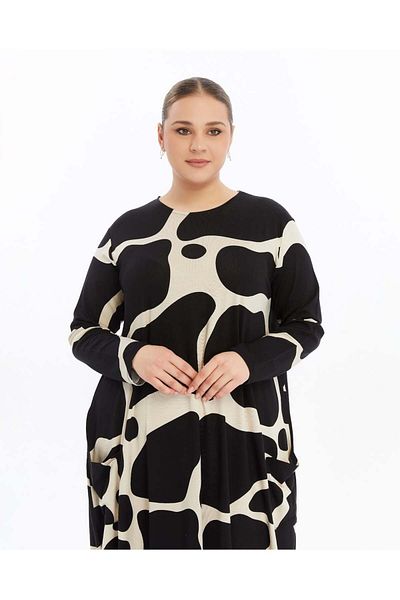 ModaMinar Women's Plus Size Elegant Patterned Combed Cotton Dress