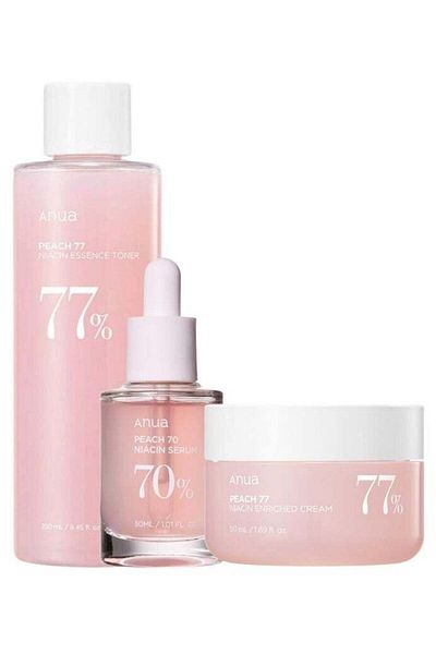 ANUA Peach Brightening Set - Peach 77 Niacin Essence Toner, Peach 70 Niacin Serum And Peach 77 Niaci