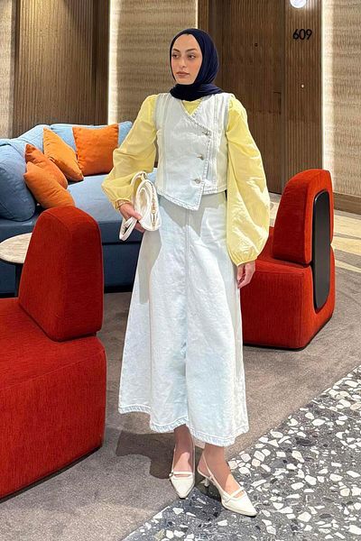 lamelif Cruvaz Closed Denim Skirt Suit Ice Blue