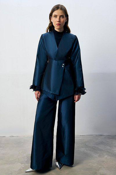 Touché Privé Button Detail Asymmetric Jacket Pants Suit