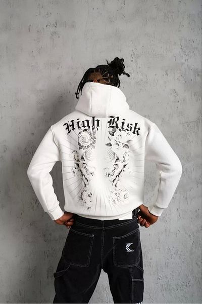 Silerra Men's Printed Hooded Sweat - White