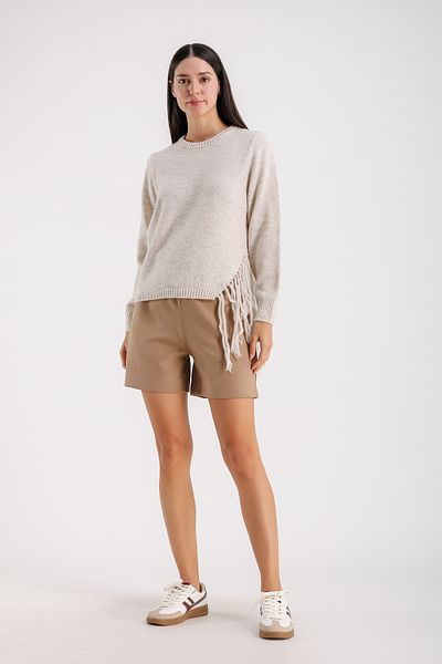 Barbara Baileys Crew Neck Sweater with Slits and Tassels