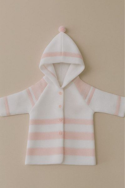 Cevval Striped Hooded Double Layer Knitted Baby Cardigan