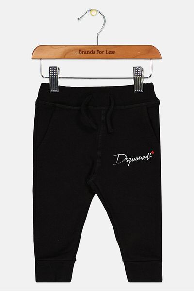 DSquared2 بنطال رياضي برباط وشعار العلامة التجارية للأطفال الصغار، أسود