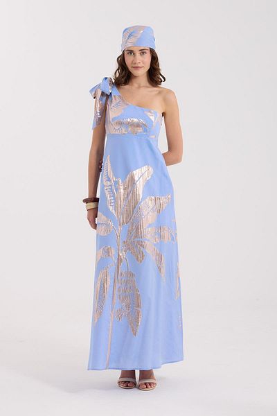 NOK İSTANBUL Golden Palm Maxi Dress Blue
