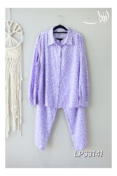 LINELLE Co-Ord Set – Light Blue and White Polka Dots Printed Shirt and Pant.