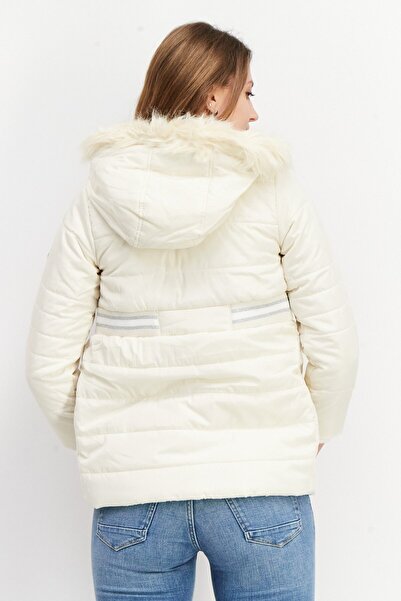 BCBG Girls Women Solid Faux Fur Hooded Quilted Jacket, Cream