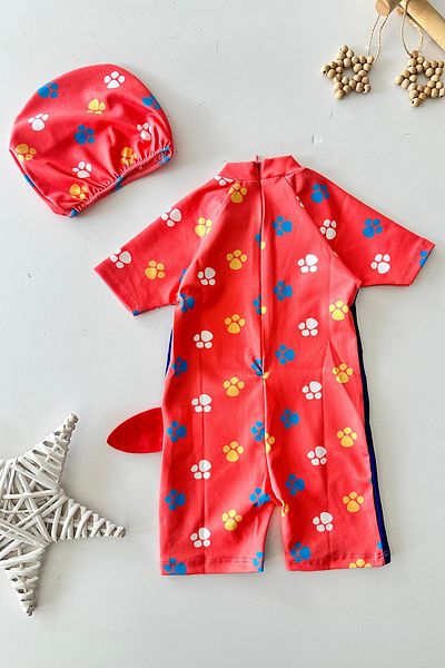 Minigimin Cicileri Miniğimin Cicileri Happy Dino Boy's Zippered Swimsuit Cap Suit - Orange