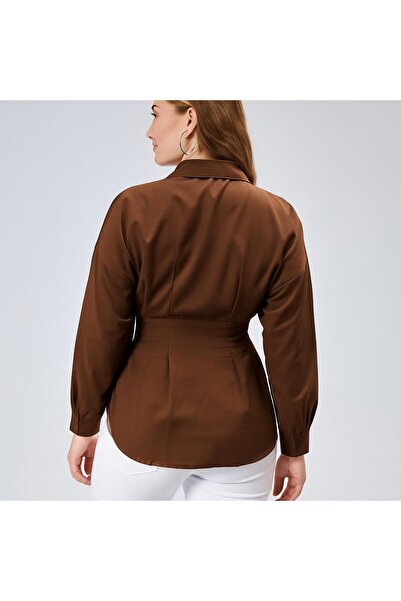 EMMAS CLOTHİNG Дамска плисирана кафява риза с талия