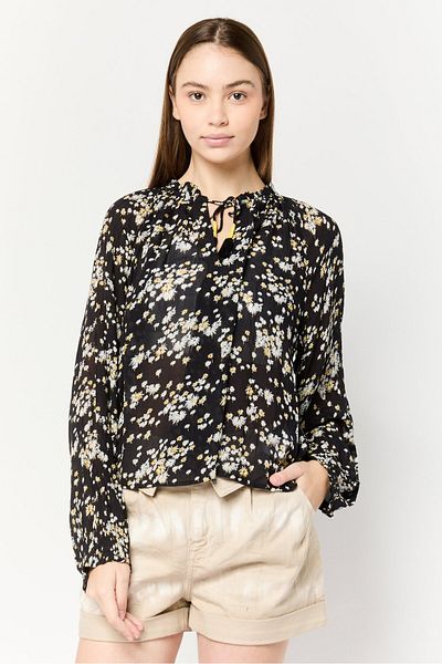 Scotch & Soda Women Ruffle Neck Long Sleeves Floral Print Blouse, Multicolor