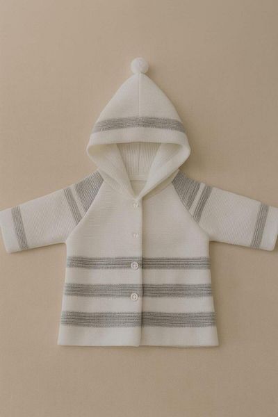 Cevval Striped Hooded Double Layer Knitted Baby Cardigan