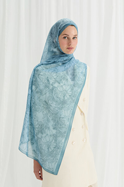 cs camellia scarf Şal din crep de mătase Viena - Albastru