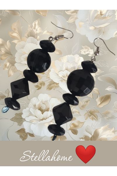 Bujiteri Black Self-Luminous Beads with Cloth Dangle Earrings with Black Magnet Square Box