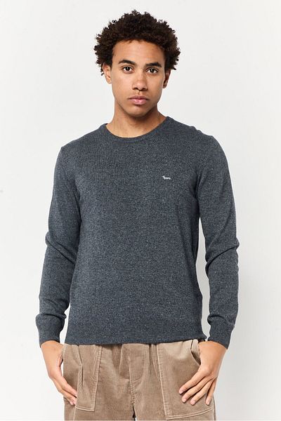 Harmont & Blaine Men Ribbed Neck Embroidered Logo Sweater, Charcoal