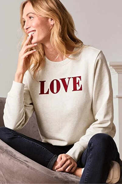 Tchibo سويت شيرت نسائي مطبوع برقبة دائرية، عاجي