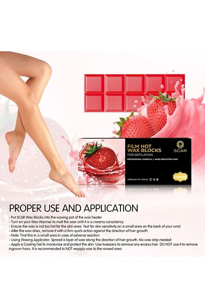 Scar Professional Film Hot Wax Blocks, Strawberry Scented, 500g