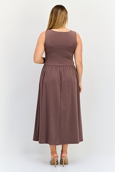 Bebe Women Solid Midi Dress, Chocolate Brown