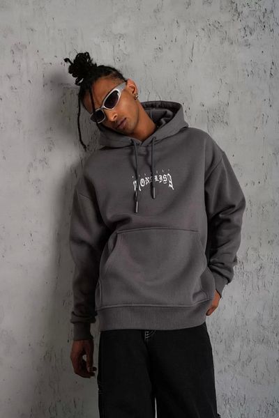 Silerra Men's Printed Hooded and Kangaroo Pocket Sweat - Gray