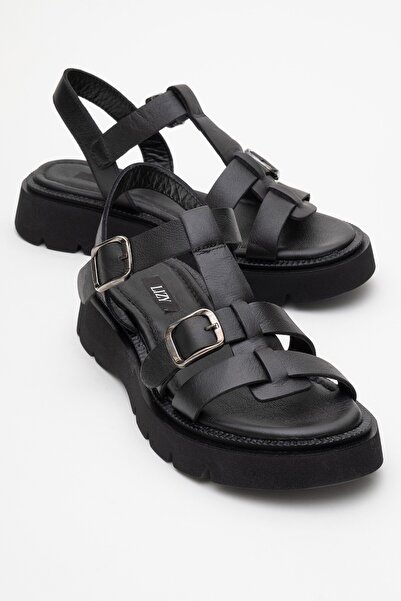 Lizy Shoes Sandale de damă din piele naturală neagră, cu bretele casual