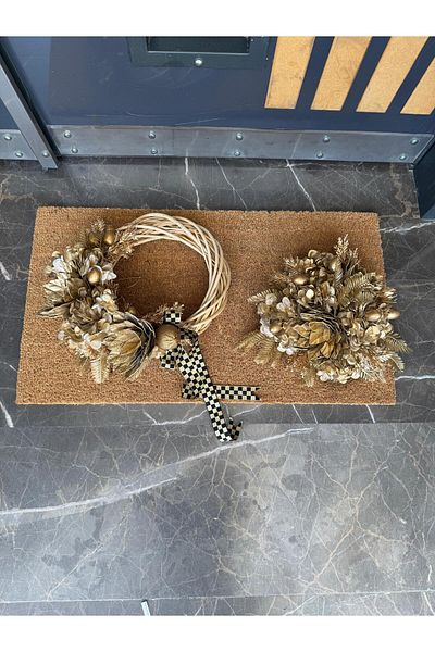 TASARIMHMODA Gold Design Floral Door Ornament and Doormat Set