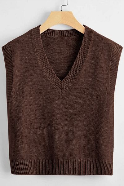 COOL TARZ Elégance Brown V-Neck Sweater