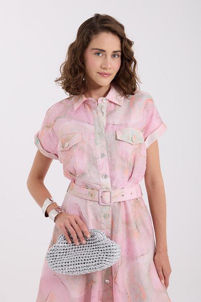 NOK İSTANBUL Chic Belt Detailed Patterned Dress Patterned