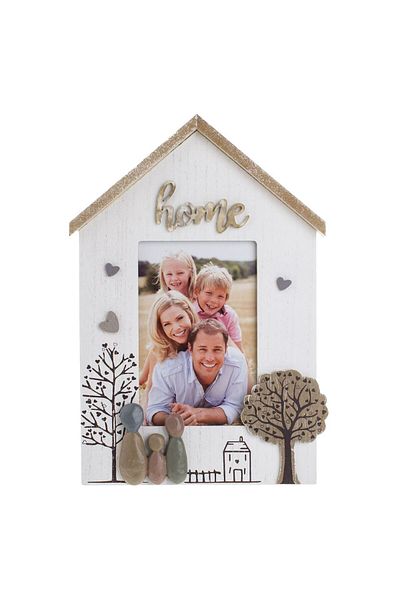 OEM White wooden photo frame house tree family hearts "home" 19.5x28cm