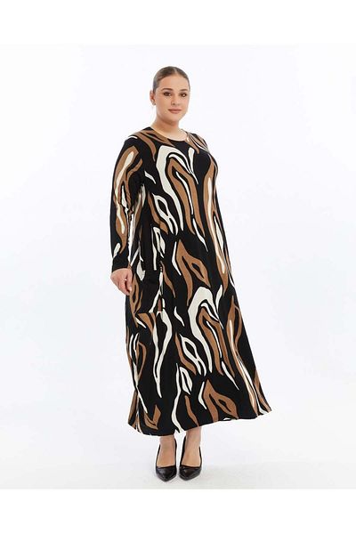 ModaMinar Women's Plus Size Elegant Patterned Combed Cotton Dress