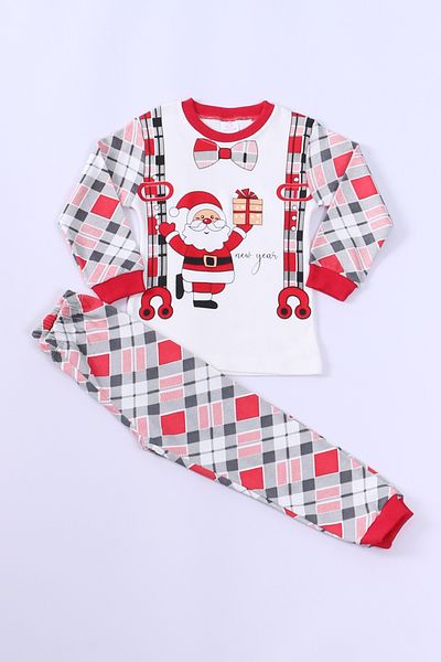 HÇM Hesaplı Çocuk Mağazaları Children's New Year's Pajama Set with Christmas Santa Printed Ribbon D8