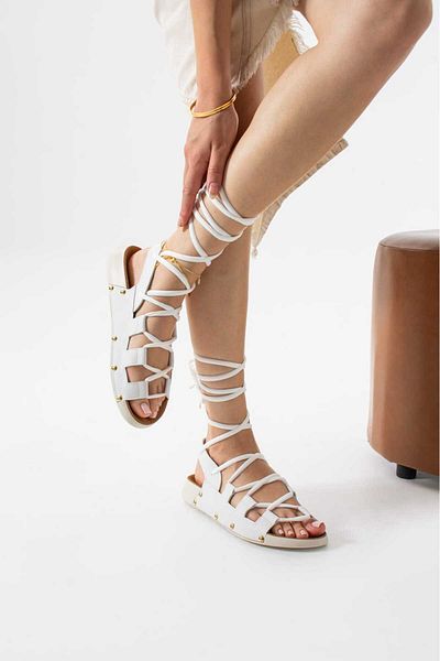 Moda Amour Via Catarina White Cleopatra Ankle Strap Women's Sports Sandals