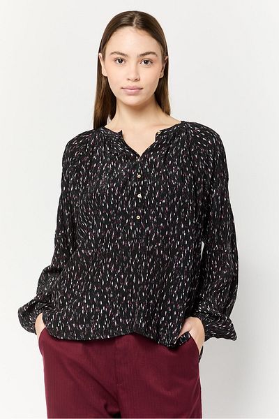 Scotch & Soda Women Crew Neck Long Sleeves Allover Print Blouse, Multicolor