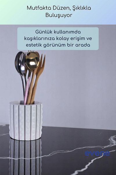 Evene Suport pentru tacâmuri de blat Suport decorativ pentru tacâmuri vertical Cilindru Suport pentru tacâmuri Culoare albă Model 91