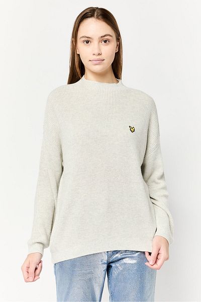 Lyle & Scott Women Mock Neck Brand Logo Sweater, Light Grey