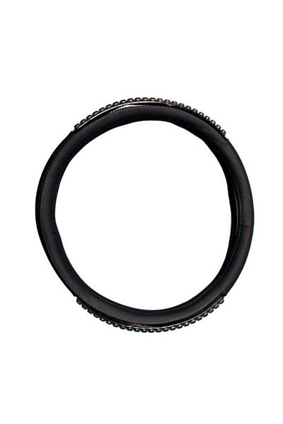 ideal STORE Husa Volan Imitatie Piele si Insertie Masaj idealStore, Marime M 38CM, Culoare Negru, Compatibila cu
